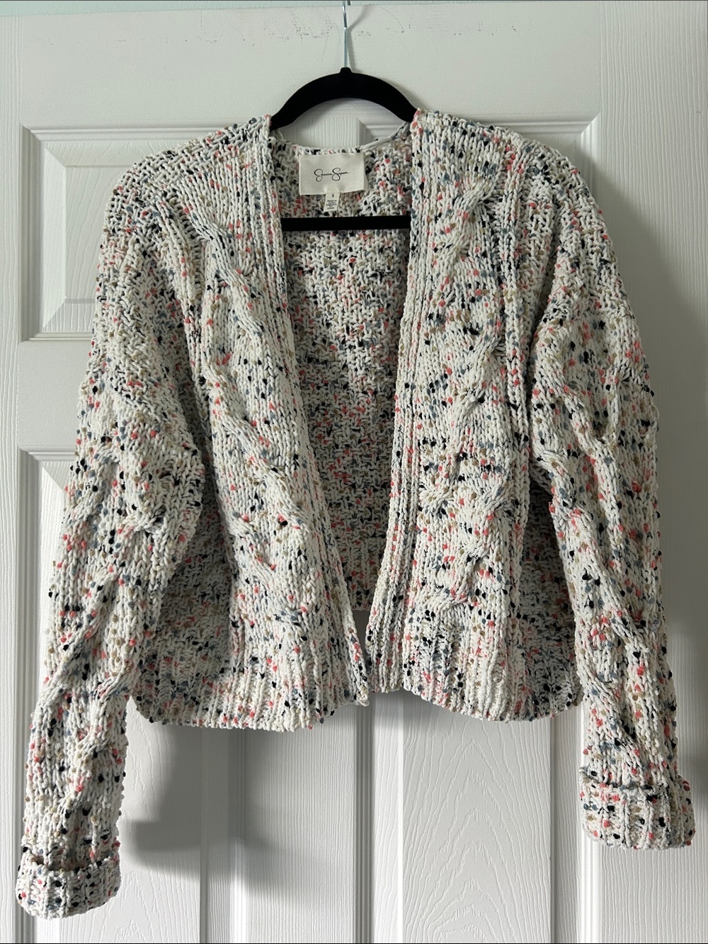 Jessica Simpson Ivory Confetti Open-Front Cardigan